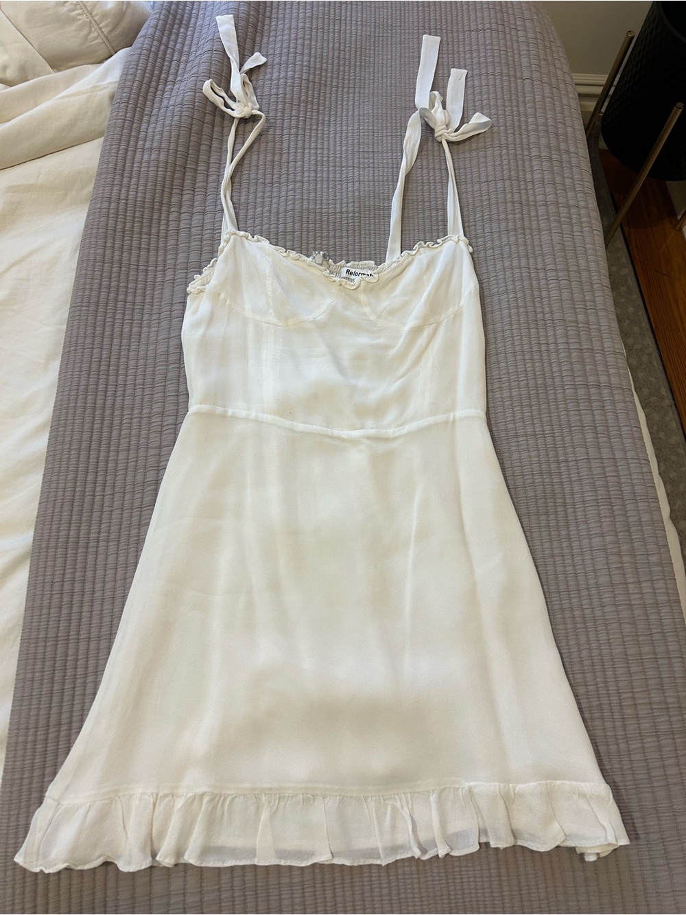 Reformation White Tie-Shoulder Silk Slip Dress
